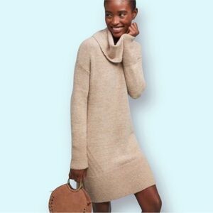 Anthropologie Sonoran Sweater Dress Wool Cashmere Blend Tan Size Large Cowl Neck